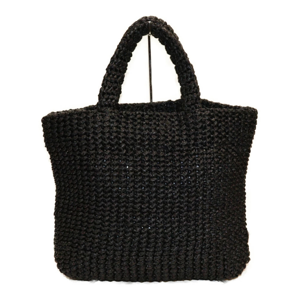 PRADA Raffia Tote Bag Black Basket Handbag - Picture 2 of 9